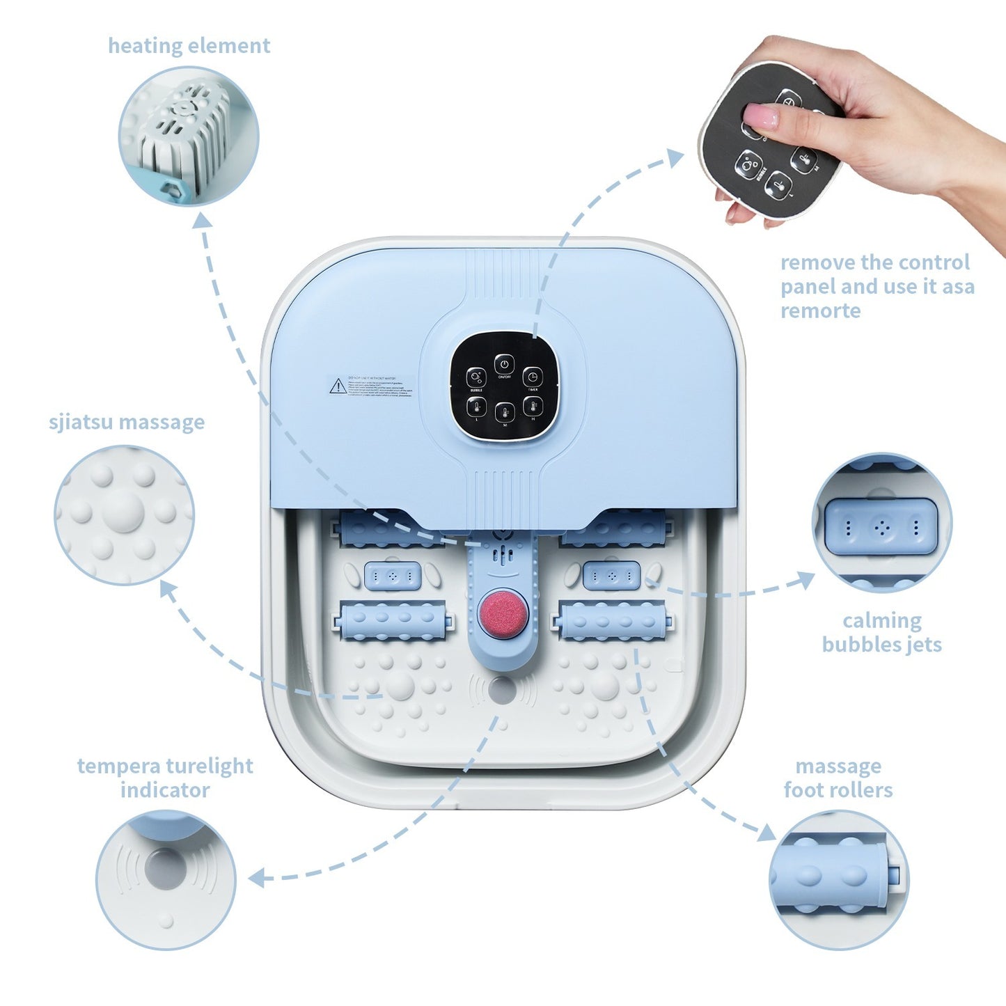 Electric Collapsible Foot Spa With Heat, Foot Massager With 16 Massage Rollers & Bubble, Foot Bath Massager For Home Use, Remote Control
